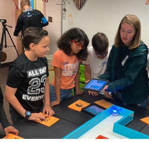 Students using Sphero with maze.