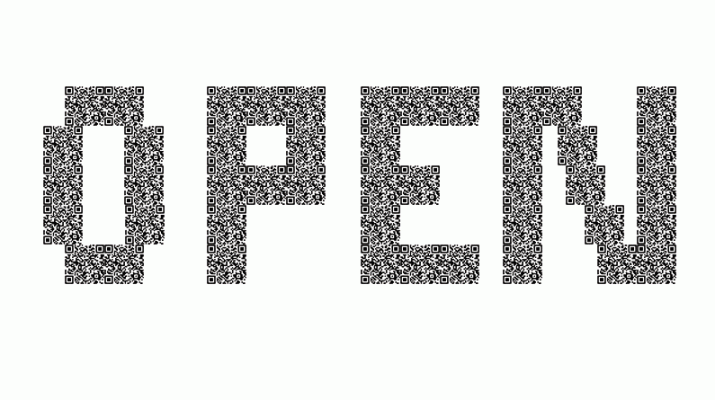 QR graphics reading, "Open."