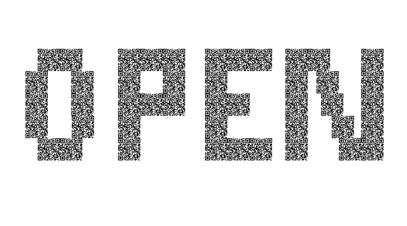 QR graphics reading, "Open."