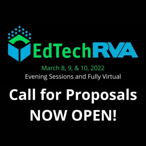 image with black background with green and blue writing that state Call for Proposals Image